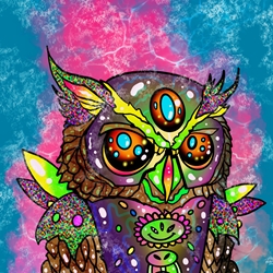 Ugonzo Art title Chromatic Owl 40x40