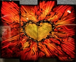 Chris DeRubeisArt title4 Panel Sleek Flaming Heart 48x38